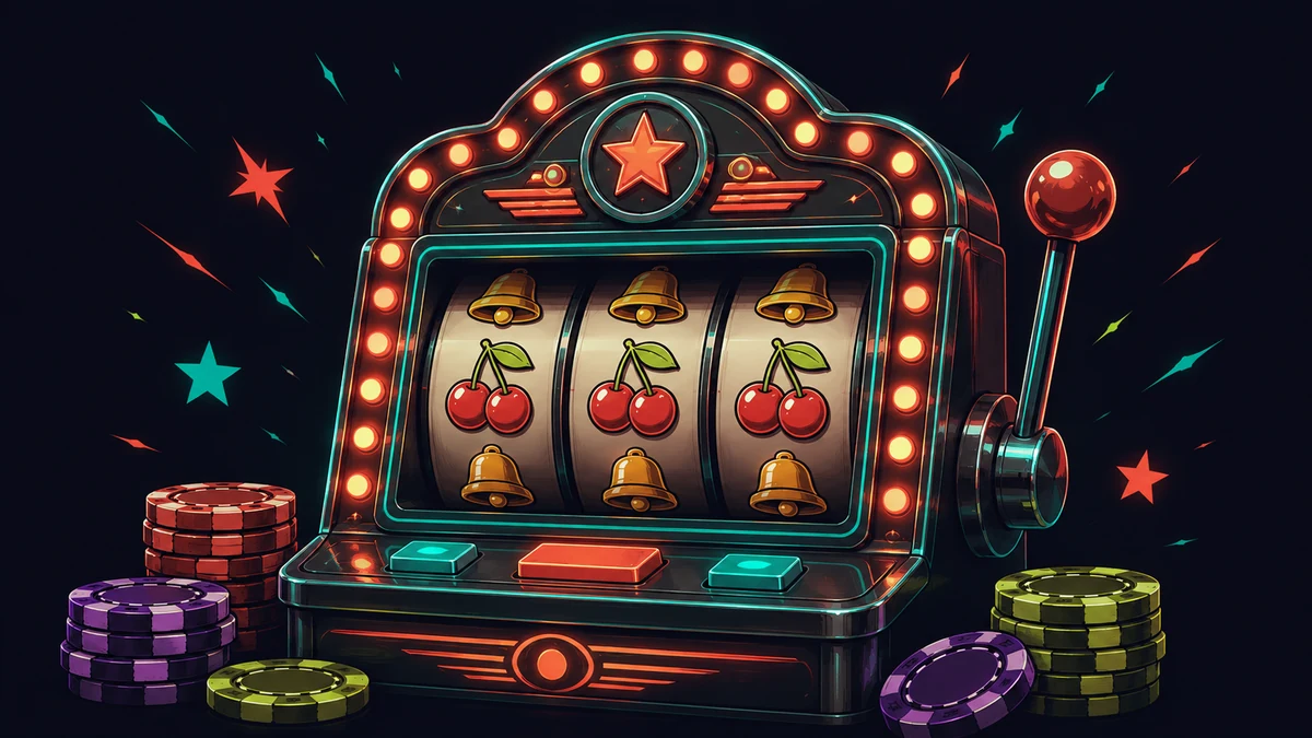 Slot retro cu becuri rotunde pe contur și manetă laterală, cireșe pe tamburi